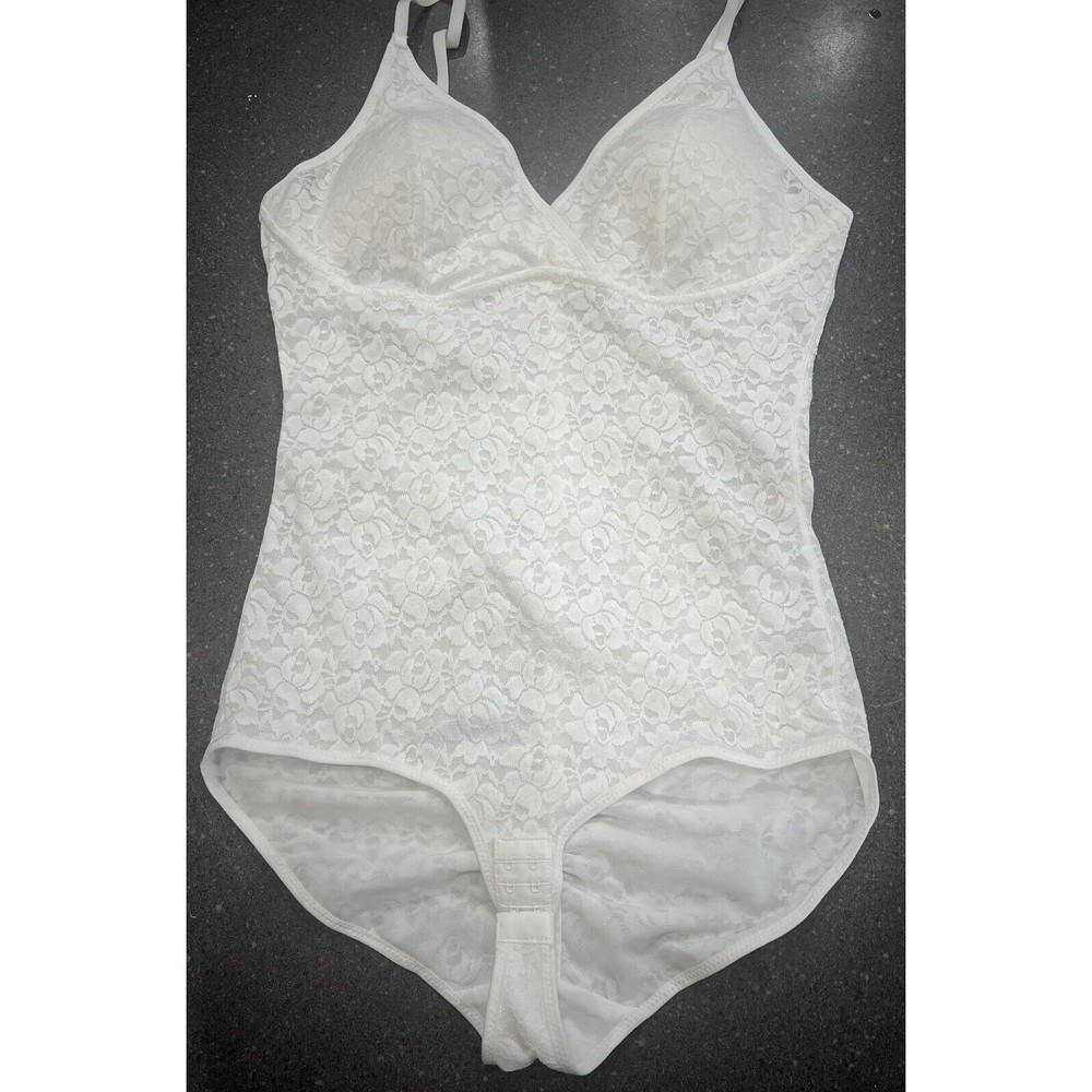 3XL White Lace Bodysuit Butt Enhancing Adjustable Straps Snap Closure
